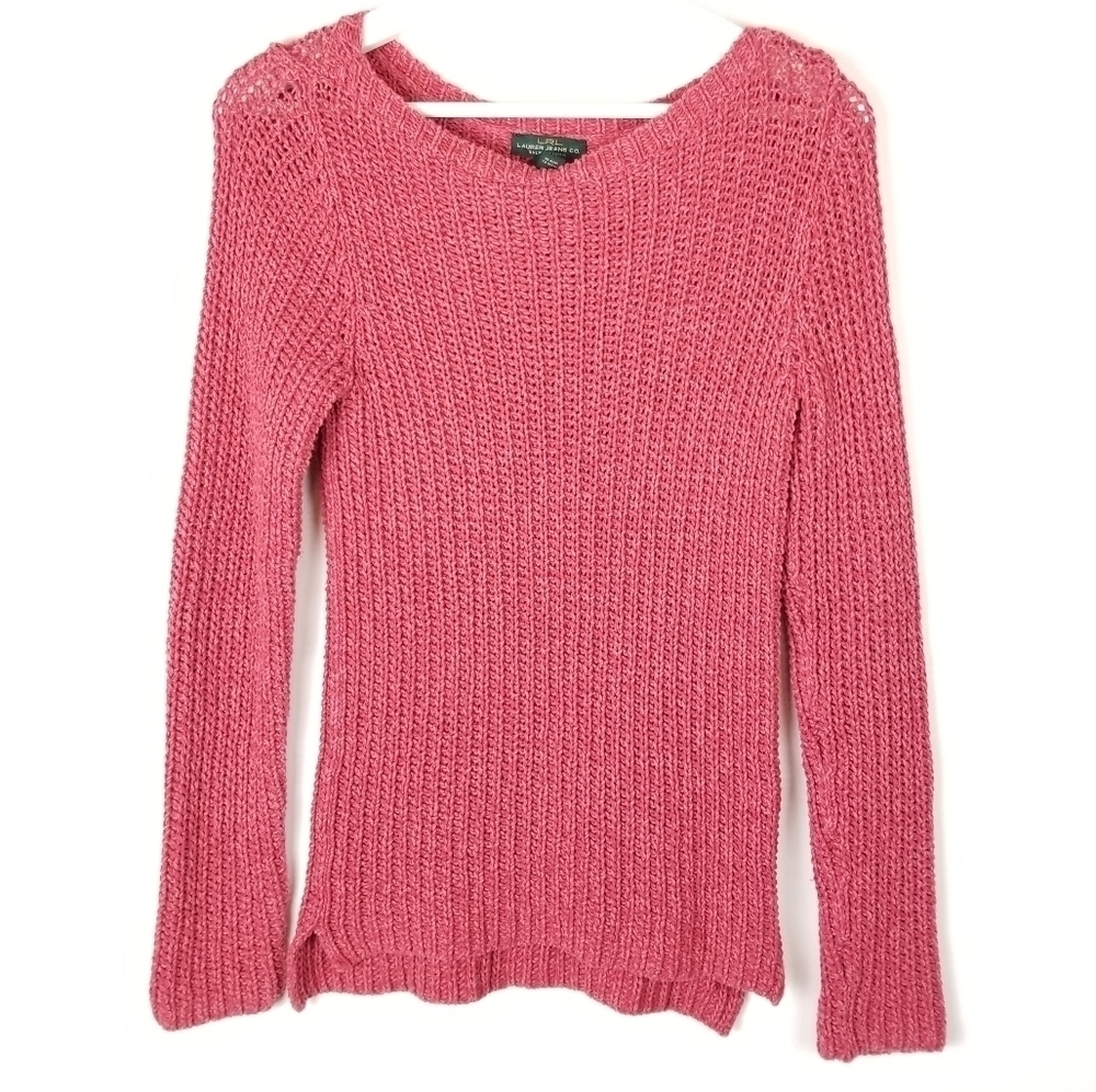 Lauren Ralph Lauren Sweater Small Red wide neck Cable knit 100% cotton 90s